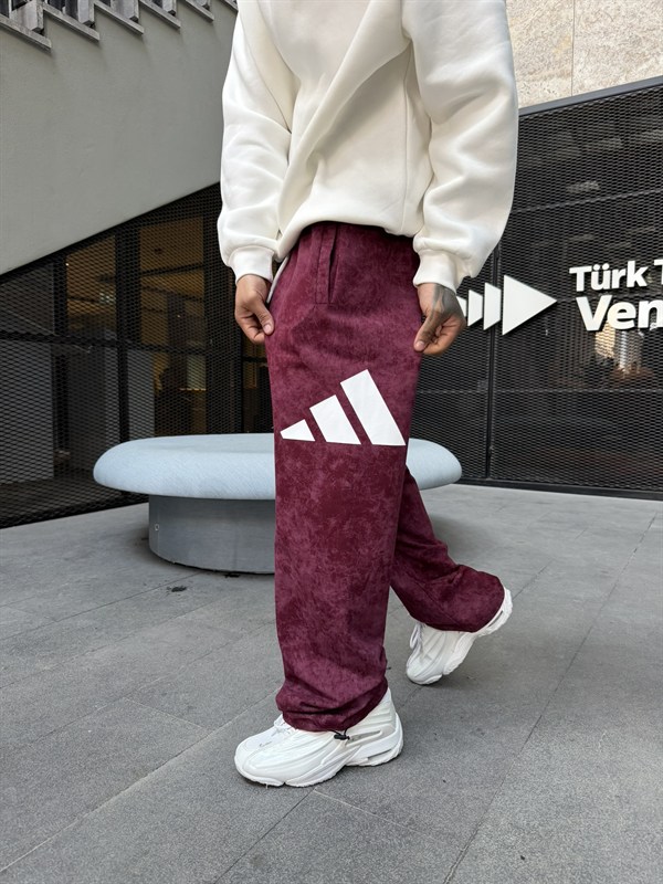 AD Büyük Baskı Acid Yıkamalı Basic Eşofman - Bordo