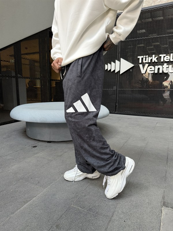 AD Büyük Baskı Acid Yıkamalı Basic Eşofman - Füme