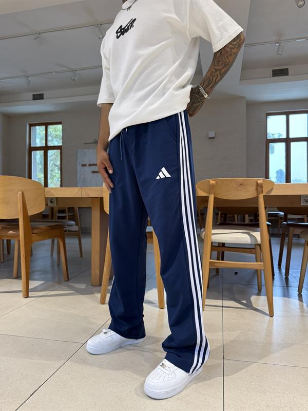 AD Kabartma Baskı Şeritli Eşofman - İndigo