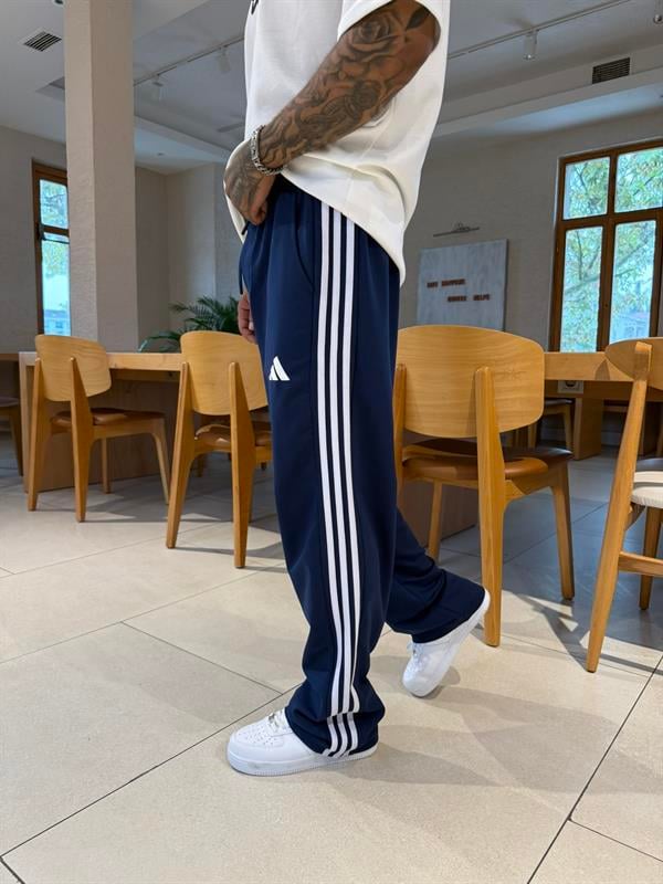 AD Kabartma Baskı Şeritli Eşofman - İndigo