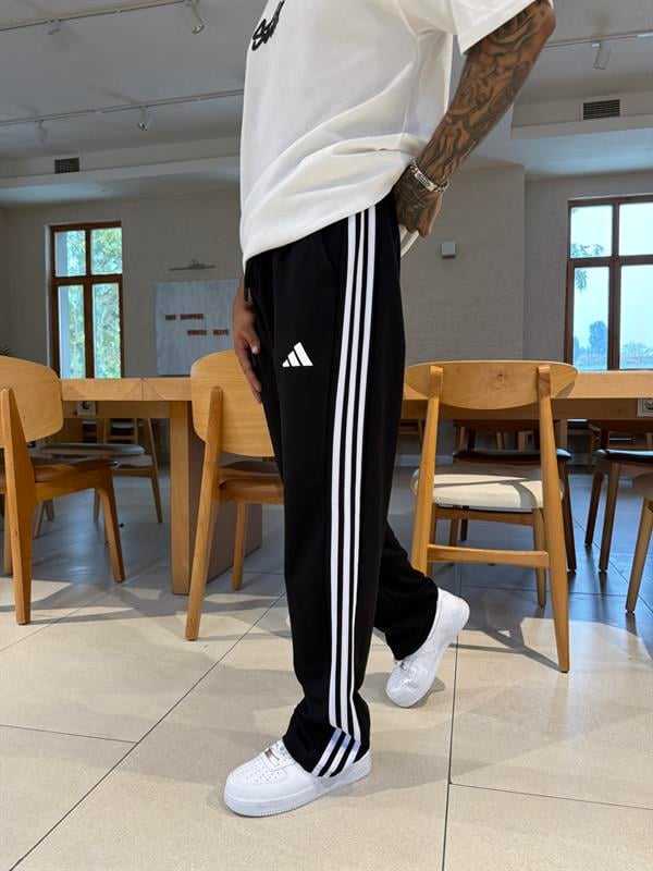 AD Kabartma Baskı Şeritli Eşofman - Siyah