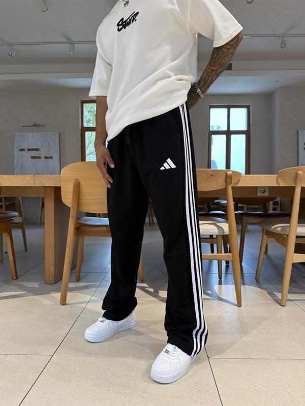 AD Kabartma Baskı Şeritli Eşofman - Siyah