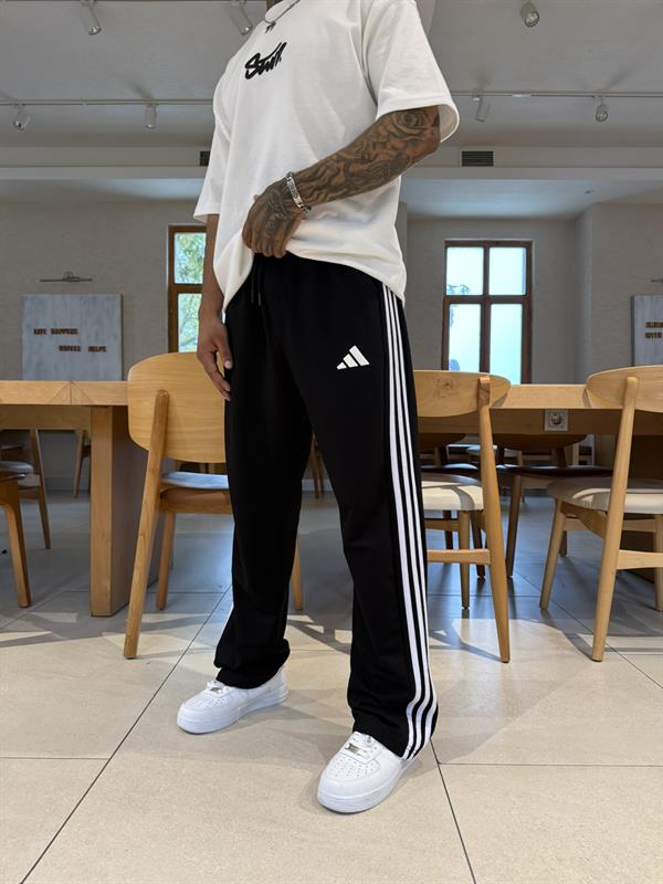 AD Kabartma Baskı Şeritli Eşofman - Siyah