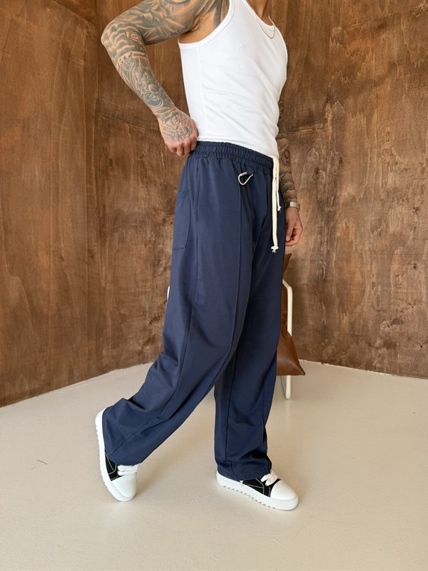 Akseusar Detaylı Bol Kalıp Premium Baggy Eşofman - İndigo