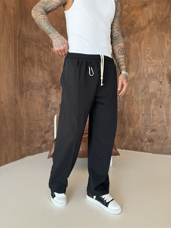 Akseusar Detaylı Bol Kalıp Premium Baggy Eşofman - Siyah