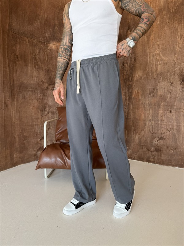 Akseusar Detaylı Bol Kalıp Premium Baggy Eşofman - Füme