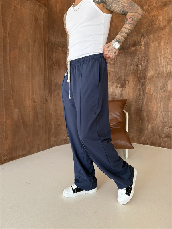 Akseusar Detaylı Bol Kalıp Premium Baggy Eşofman - İndigo