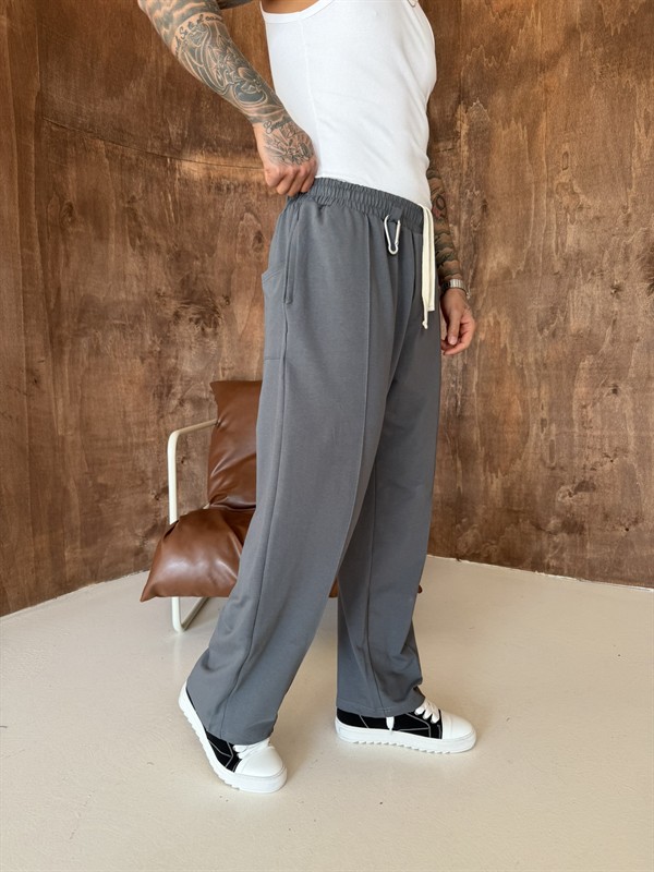 Akseusar Detaylı Bol Kalıp Premium Baggy Eşofman - Füme