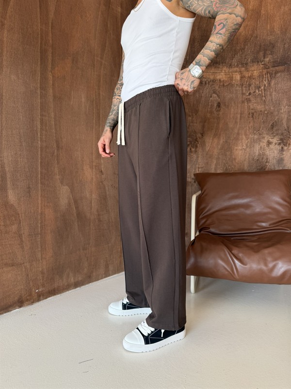 Akseusar Detaylı Bol Kalıp Premium Baggy Eşofman - Kahve