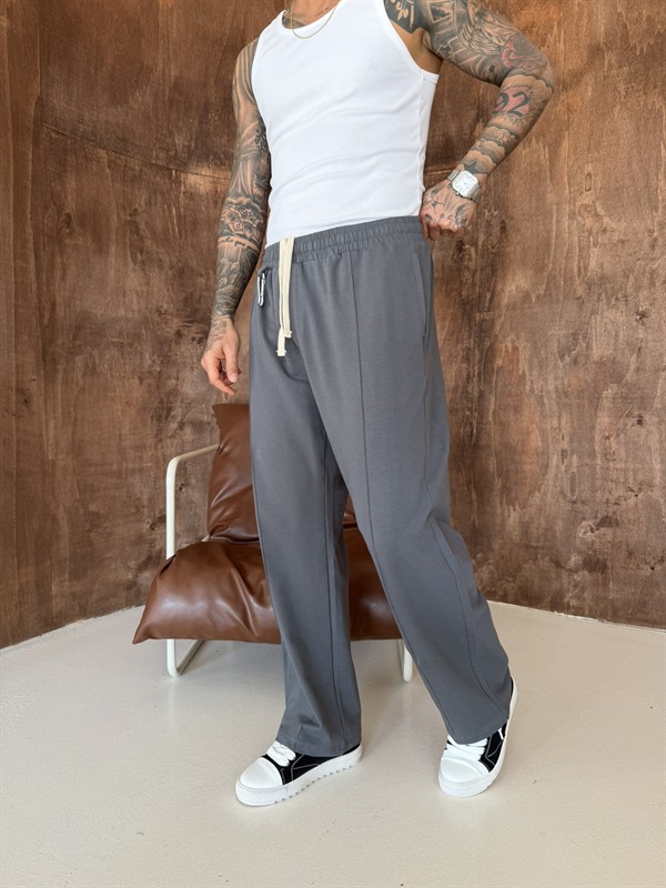 Akseusar Detaylı Bol Kalıp Premium Baggy Eşofman - Füme