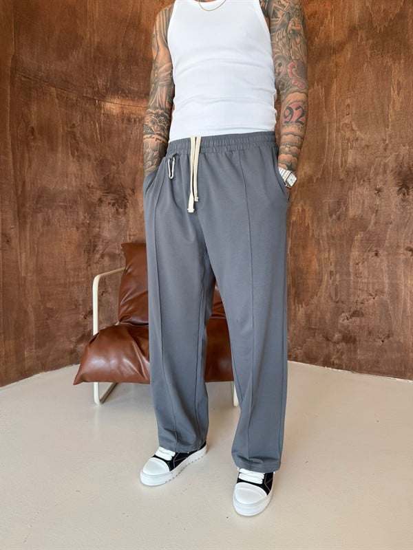 Akseusar Detaylı Bol Kalıp Premium Baggy Eşofman - Füme