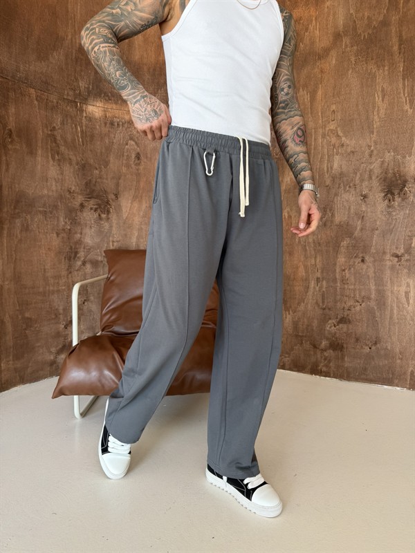 Akseusar Detaylı Bol Kalıp Premium Baggy Eşofman - Füme