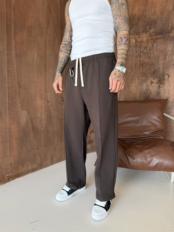 Akseusar Detaylı Bol Kalıp Premium Baggy Eşofman - Kahve