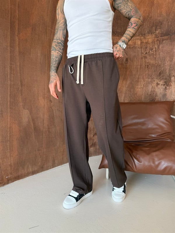 Akseusar Detaylı Bol Kalıp Premium Baggy Eşofman - Kahve