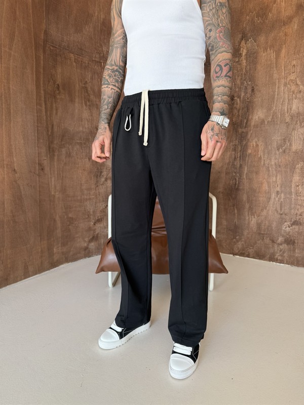 Akseusar Detaylı Bol Kalıp Premium Baggy Eşofman - Siyah