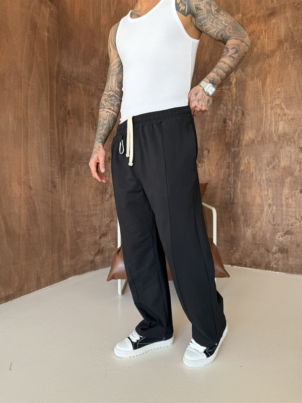 Akseusar Detaylı Bol Kalıp Premium Baggy Eşofman - Siyah