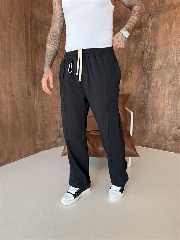 Akseusar Detaylı Bol Kalıp Premium Baggy Eşofman - Siyah