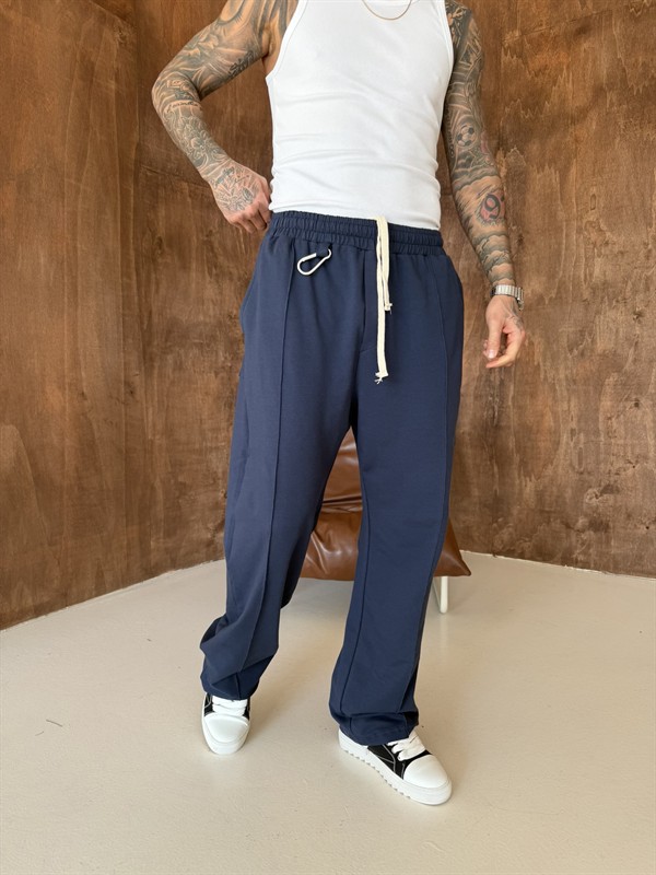 Akseusar Detaylı Bol Kalıp Premium Baggy Eşofman - İndigo