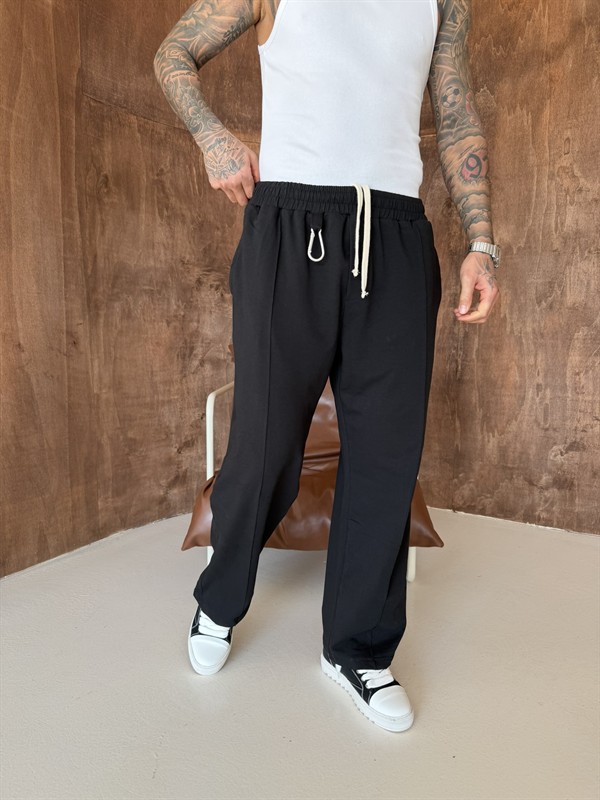 Akseusar Detaylı Bol Kalıp Premium Baggy Eşofman - Siyah