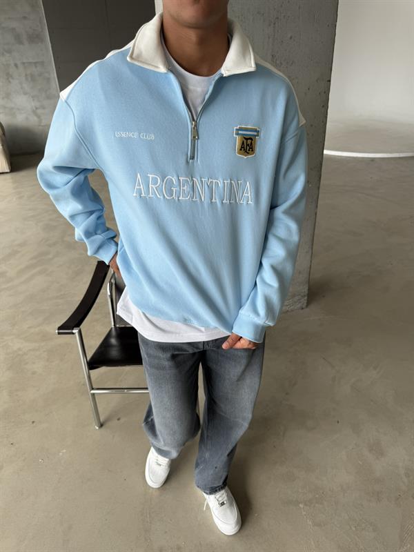 Argentina Yarım Fermuar Sweatshirt - Mavi