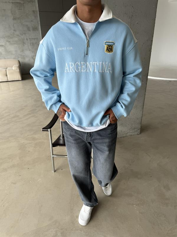 Argentina Yarım Fermuar Sweatshirt - Mavi