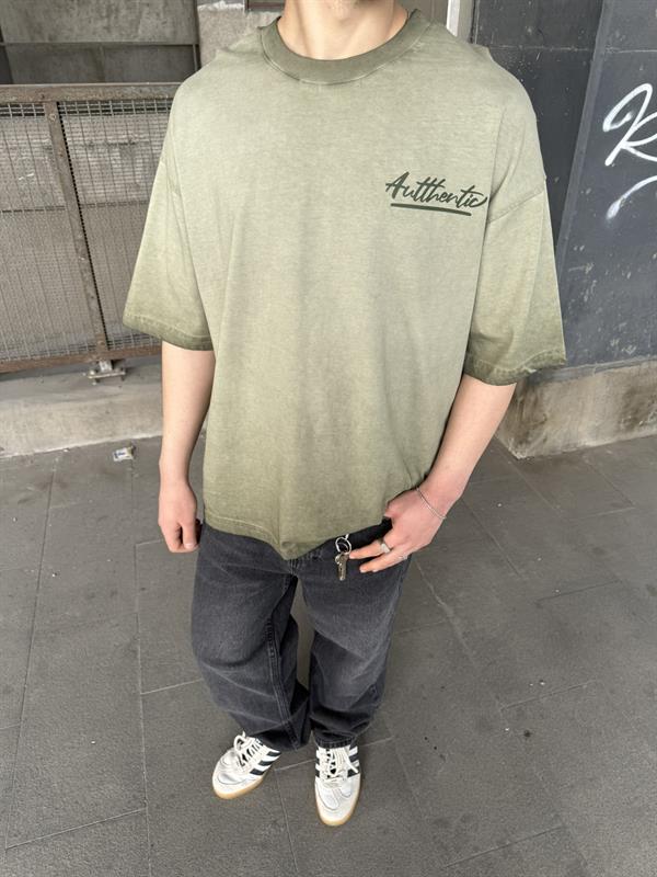 Auttlecntic Yıkamalı Oversize T-Shirt - Yeşil