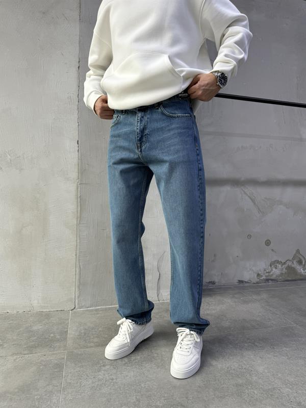 Baggy Basic Jean Pantolon A108-K77 KOYU MAVİ DETAYLI