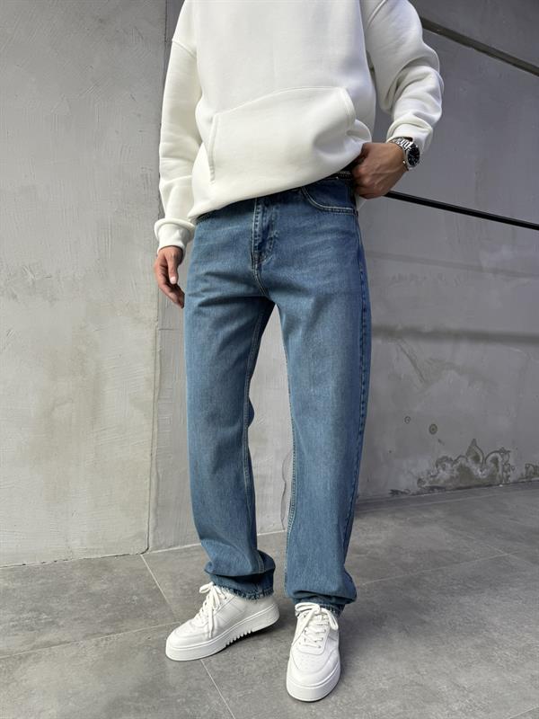 Baggy Basic Jean Pantolon A108-K77 KOYU MAVİ DETAYLI