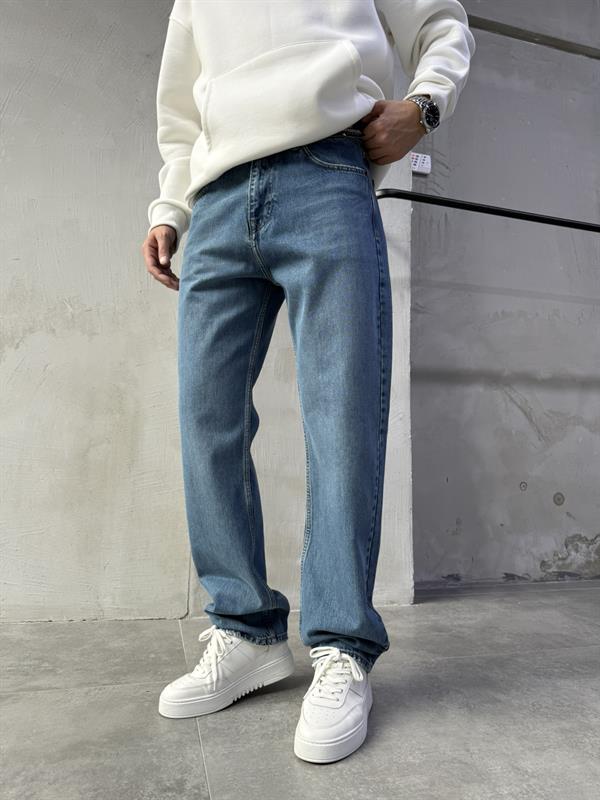 Baggy Basic Jean Pantolon A108-K77 KOYU MAVİ DETAYLI