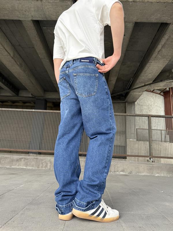 Baggy Fit Ayarlanabilir Bel Ve Paça Detaylı Jean - Mavi