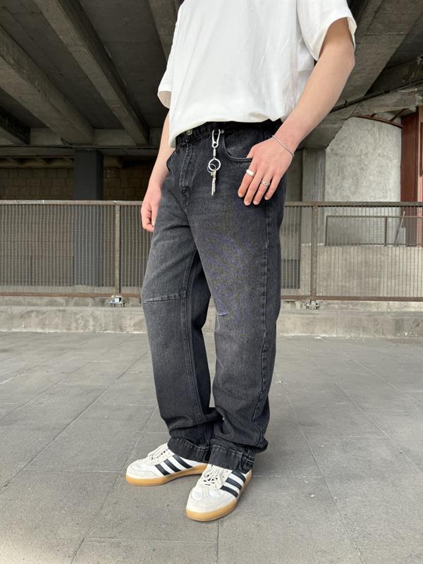 Baggy Fit Ayarlanabilir Bel Ve Paça Detaylı Jean - Siyah