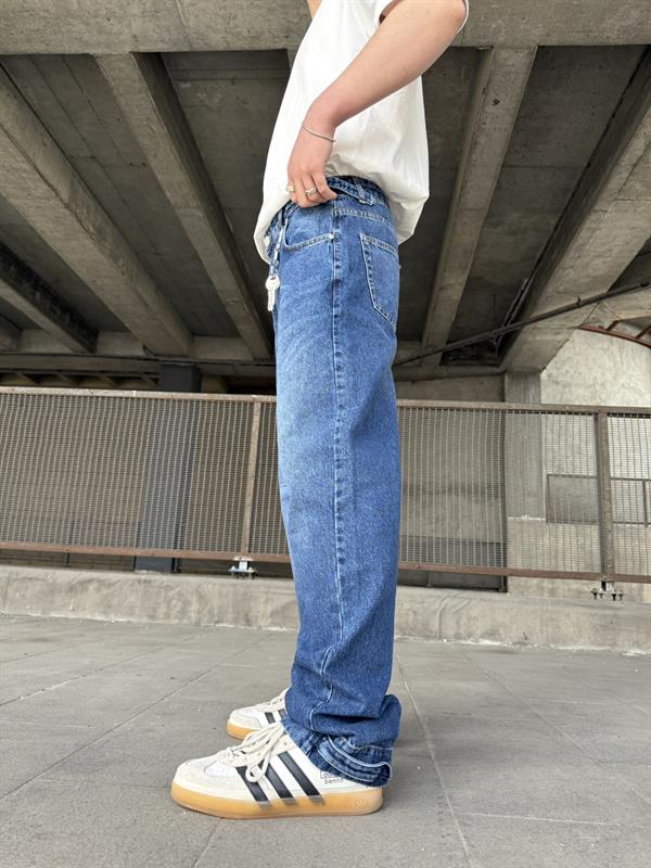 Baggy Fit Ayarlanabilir Bel Ve Paça Detaylı Jean - Mavi