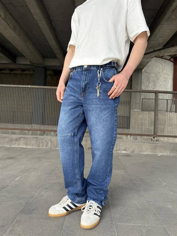 Baggy Fit Ayarlanabilir Bel Ve Paça Detaylı Jean - Mavi