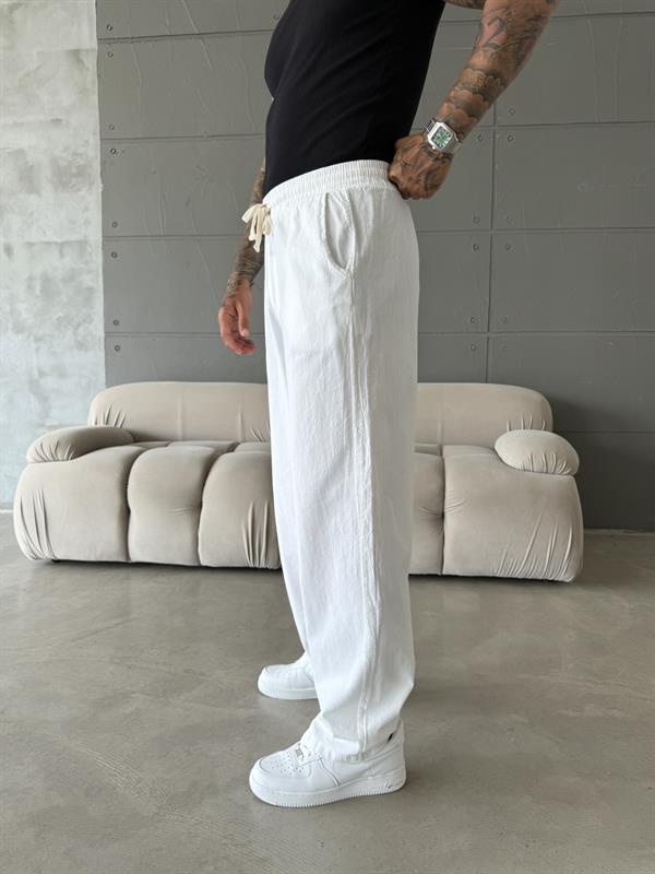 Baggy Fit Keten Pantolon - Beyaz