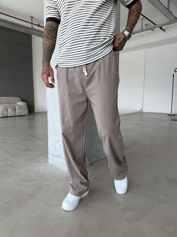 Baggy Fit Keten Pantolon - Kahve