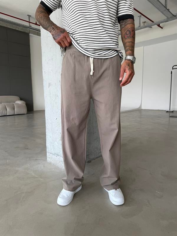 Baggy Fit Keten Pantolon - Kahve