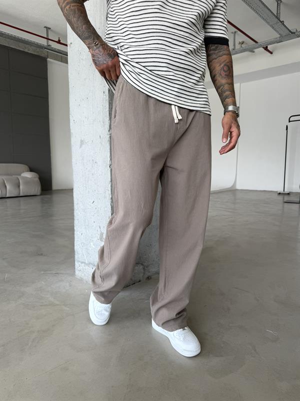 Baggy Fit Keten Pantolon - Kahve