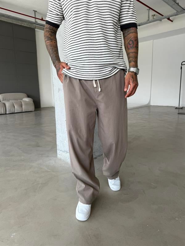Baggy Fit Keten Pantolon - Kahve