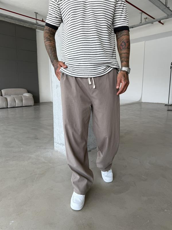 Baggy Fit Keten Pantolon - Kahve