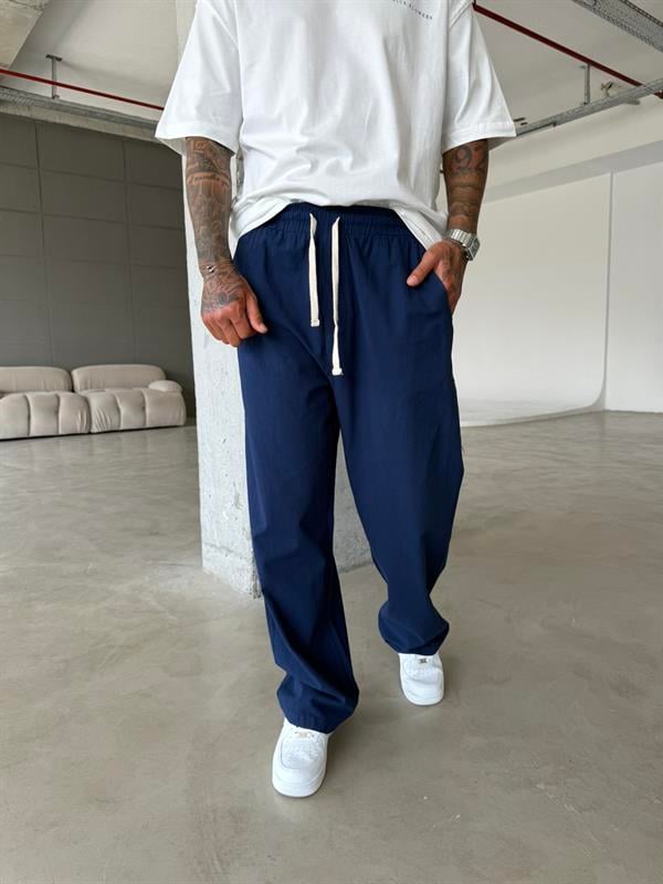 Baggy Fit Keten Pantolon - Lacivert