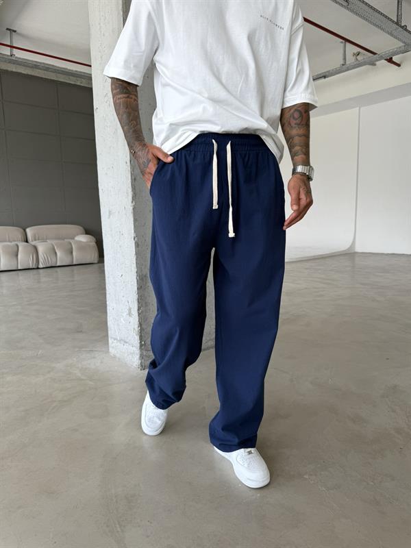 Baggy Fit Keten Pantolon - Lacivert