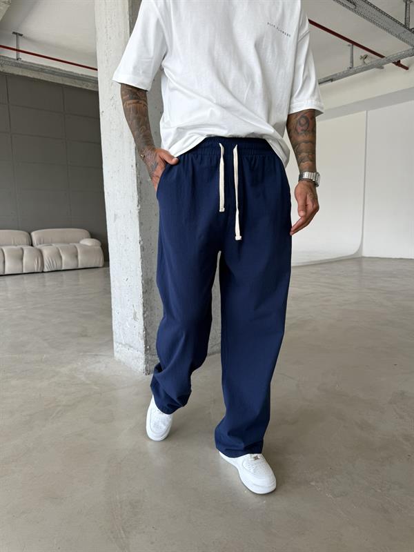 Baggy Fit Keten Pantolon - Lacivert