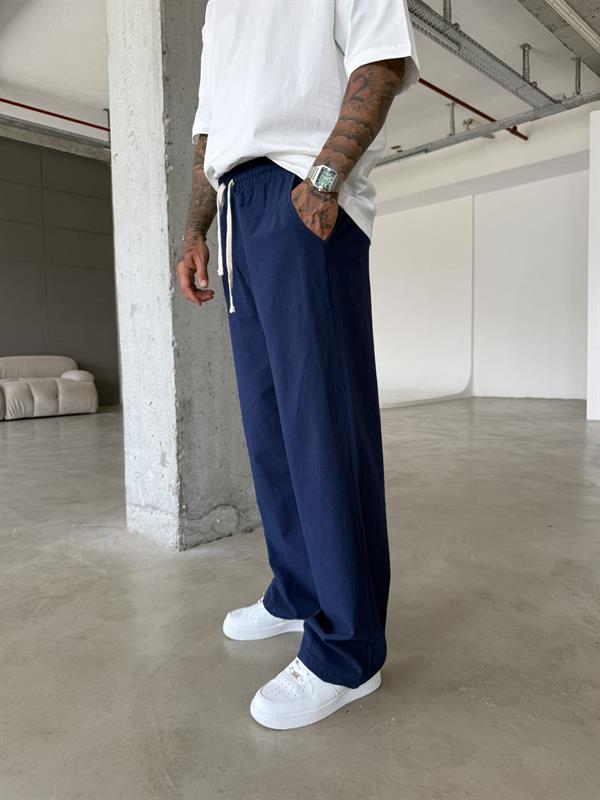 Baggy Fit Keten Pantolon - Lacivert