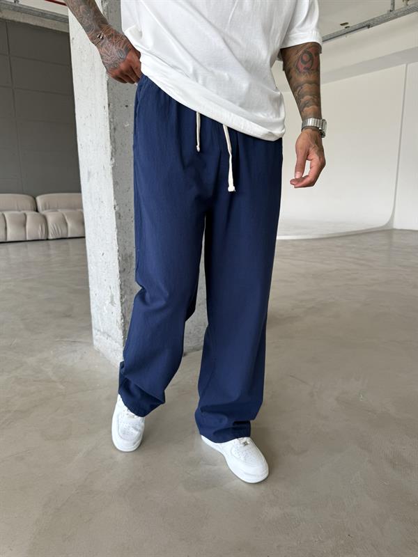 Baggy Fit Keten Pantolon - Lacivert