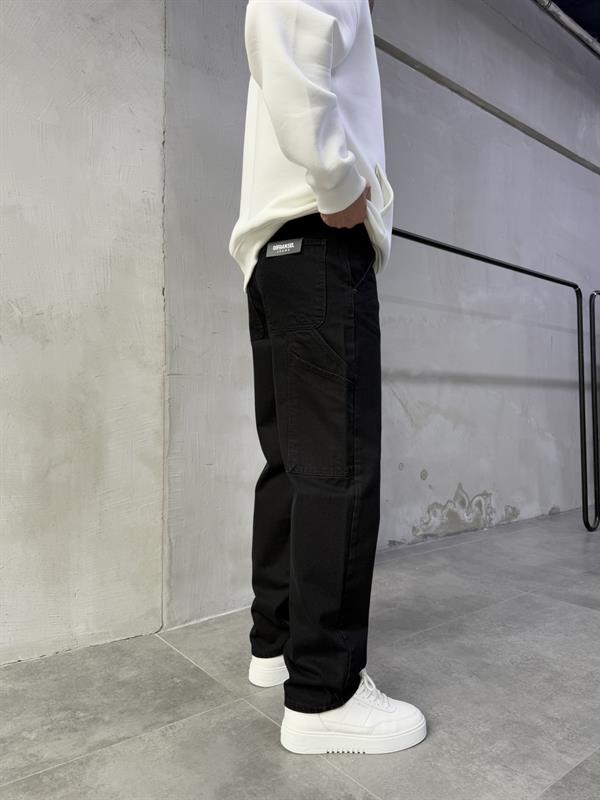 Baggy Tasarım Kemerli Jean Pantolon SİYAH