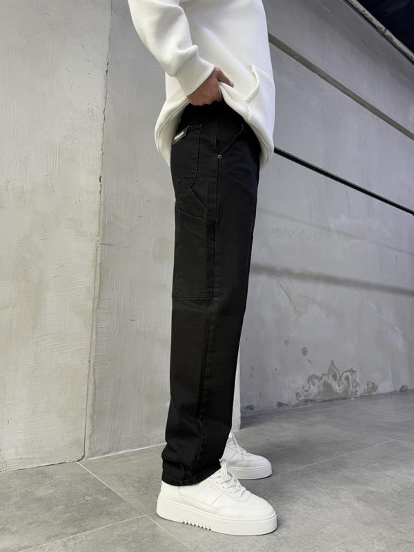 Baggy Tasarım Kemerli Jean Pantolon SİYAH