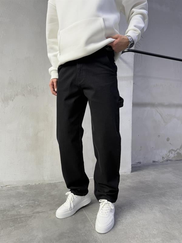 Baggy Tasarım Kemerli Jean Pantolon SİYAH