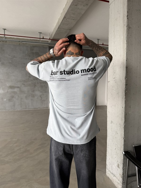 Bar Studio Acid Yıkamalı T-Shirt - Gri