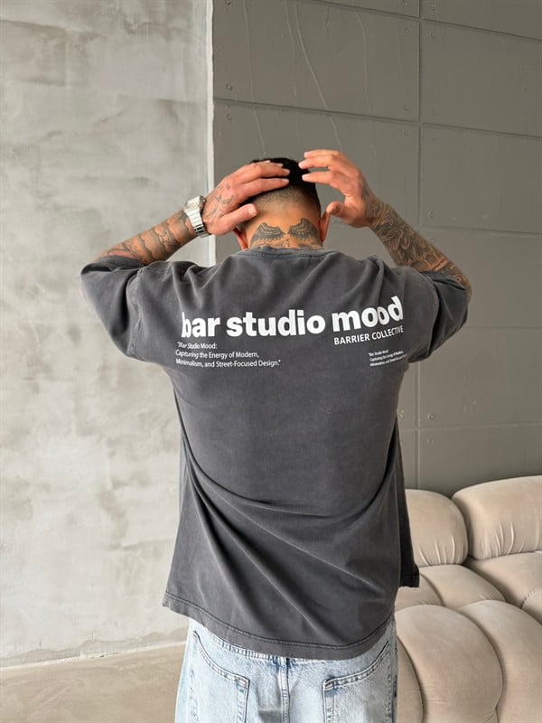 Bar Studio Acid Yıkamalı T-Shirt - Siyah