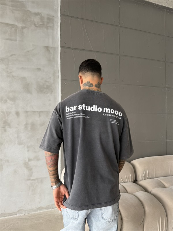 Bar Studio Acid Yıkamalı T-Shirt - Siyah